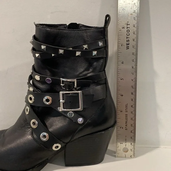 Zara Black Studded Leather Heeled Ankle Size 6 - Picture 12 of 14